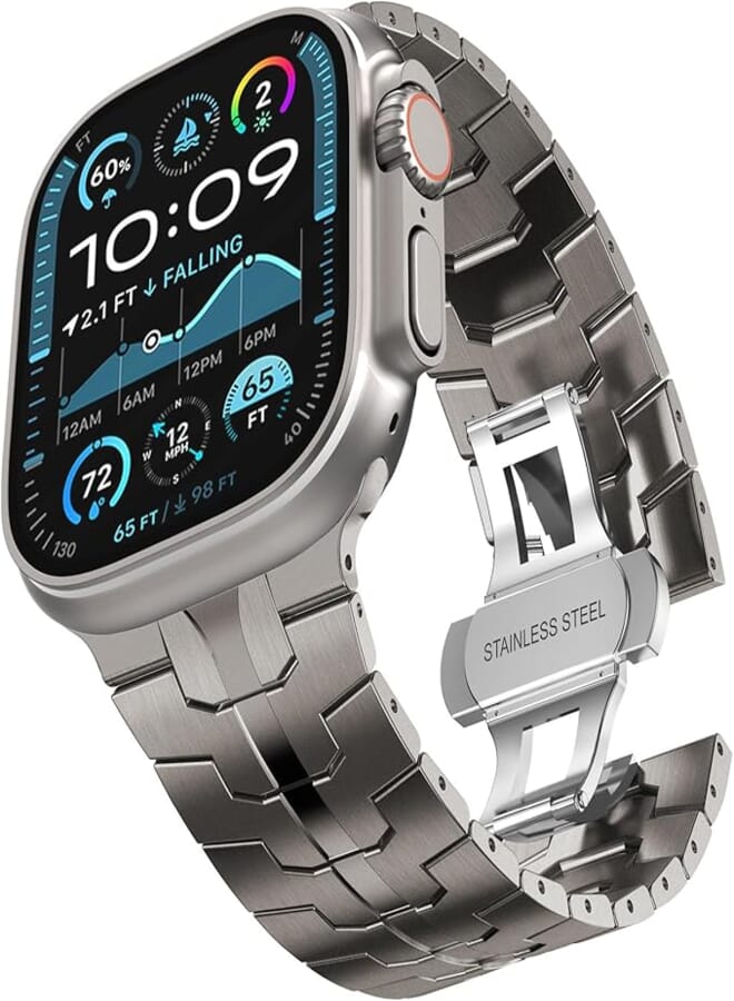 سوار ستانلس ستيل CHANCHY لساعات آبل ووتش ألترا 2 بحجم 49mm 46mm 45mm 44mm 42mm، حزام معدني مع مشبك قابل للطي لساعات آبل ووتش سلسلة 10 9 8 7 6 5 4 3 2 1 ألترا/ألترا 2(2024)